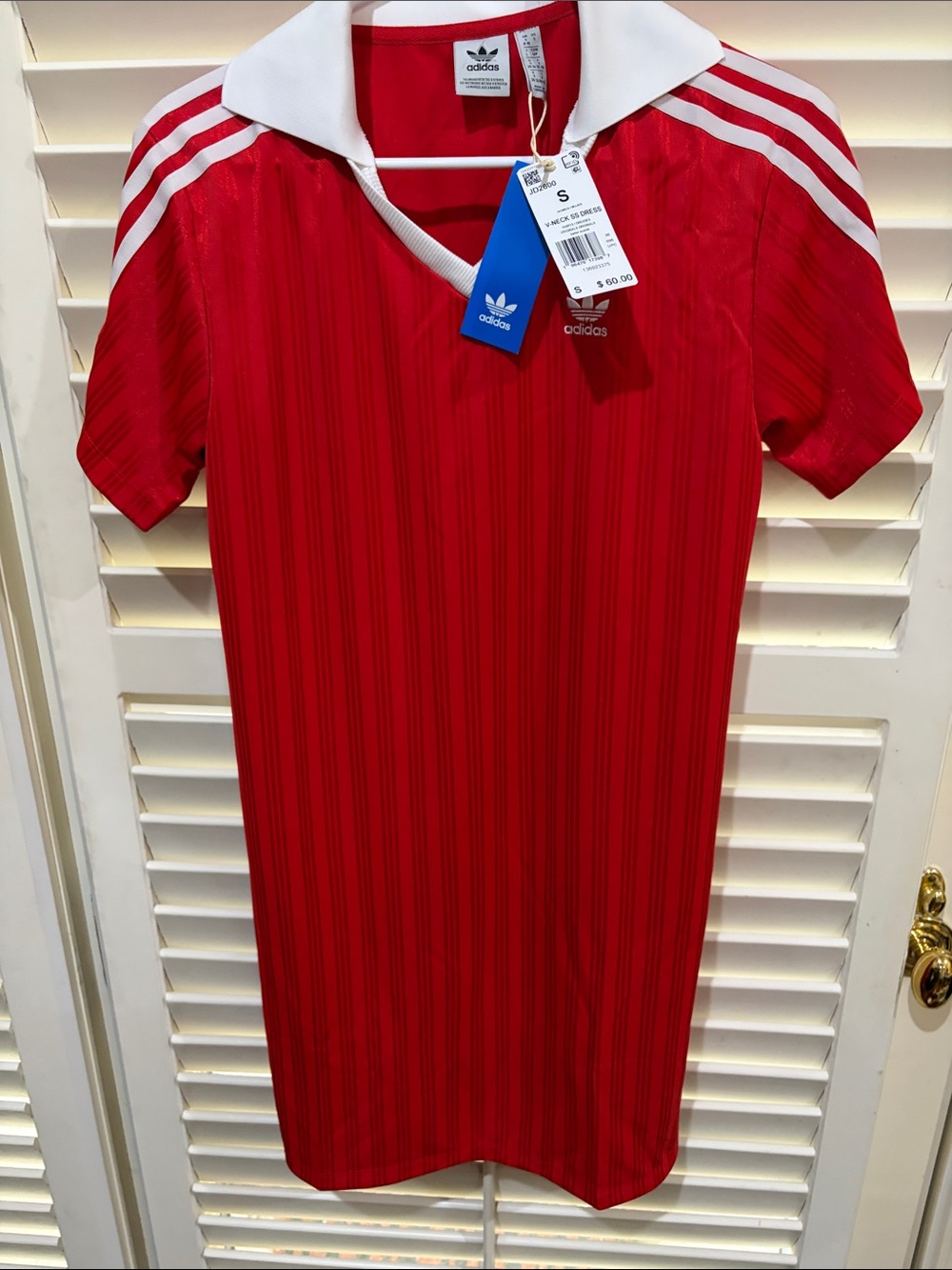 adidas Red Dress with White Collar and Shoulder Stripes
